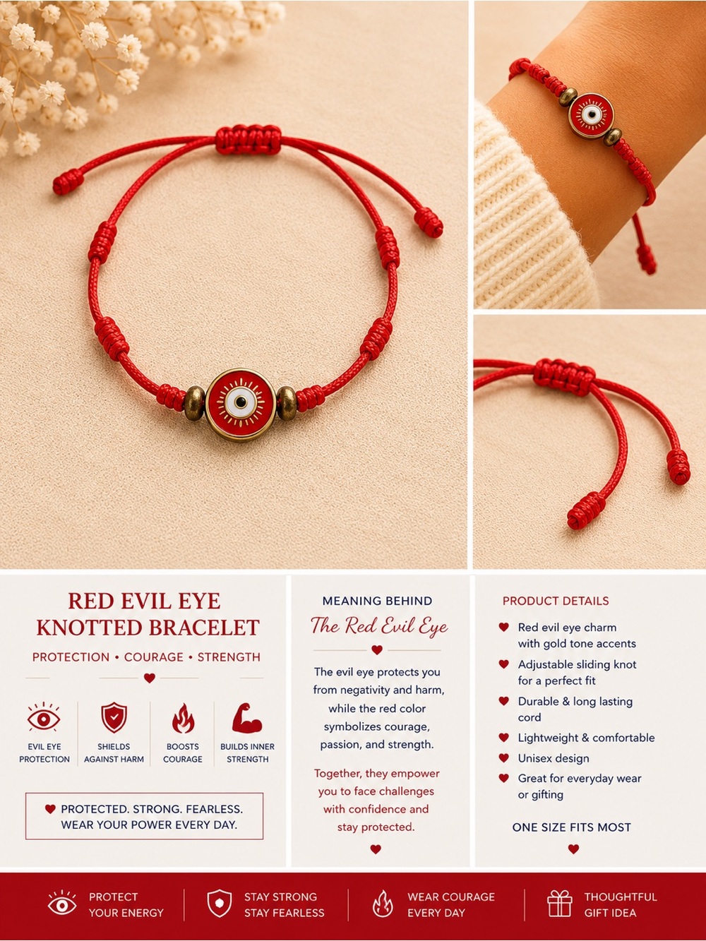 Red Evil Eye Knotted Bracelet – Unbranded